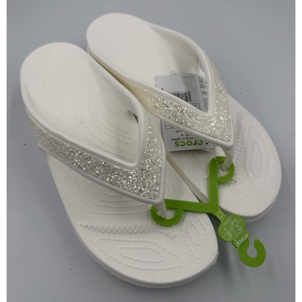 Crocs Women's Sloane Glitter Wedge Flip Flop White 207665-100 Size 10 Summer
